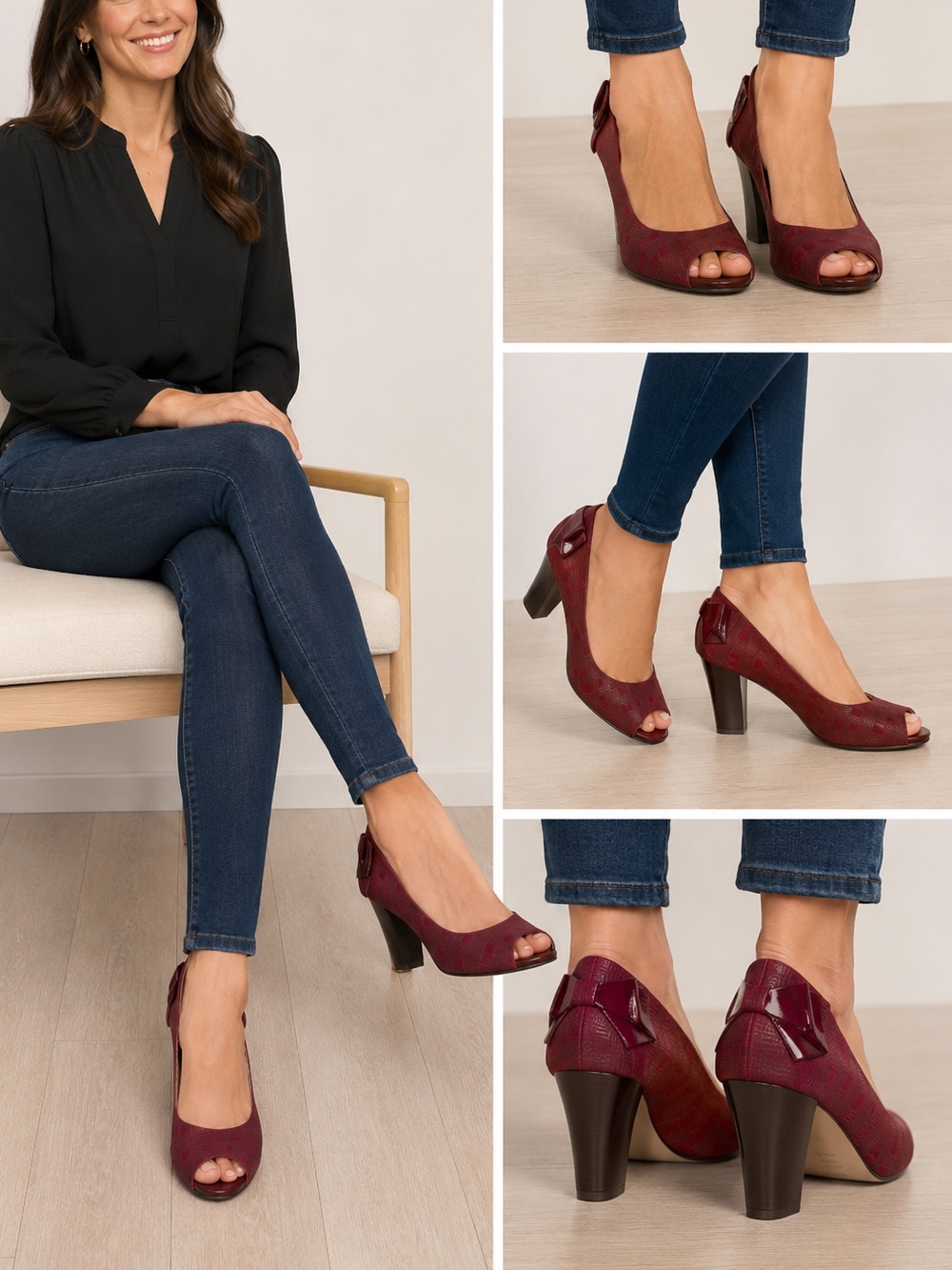 Miss Albright Philadelphia Peep Toe Burgundy High Heels size 9 Preowned